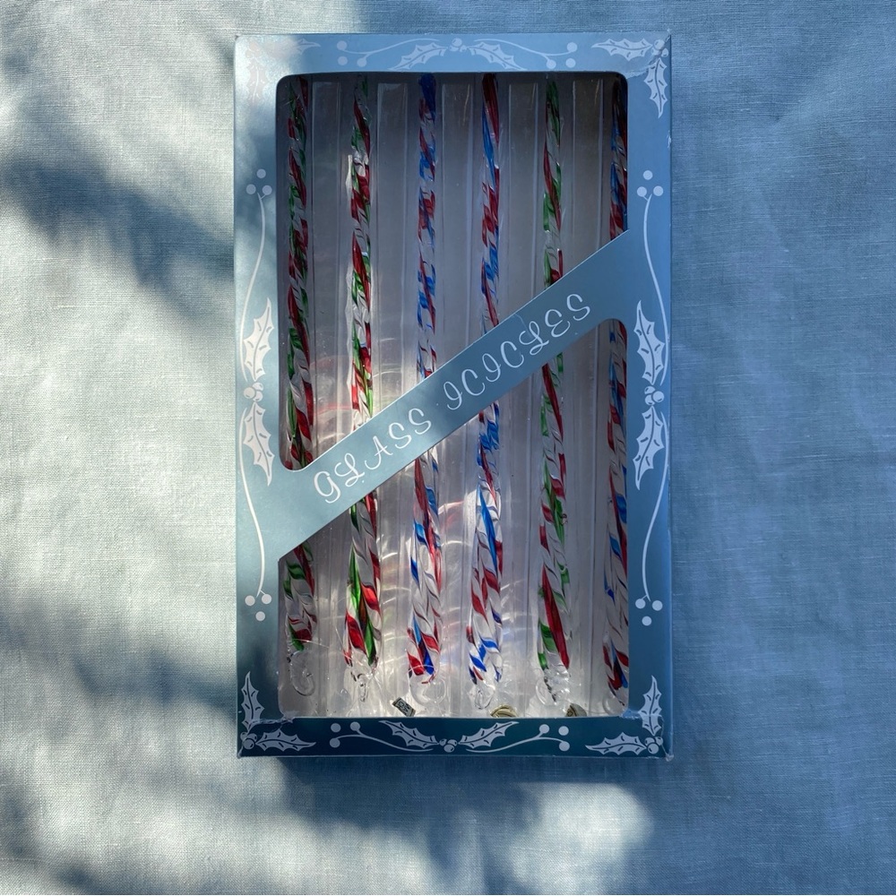 Vintage set of 6 Kurt Adler clear red blue green twisted glass icicle ornaments